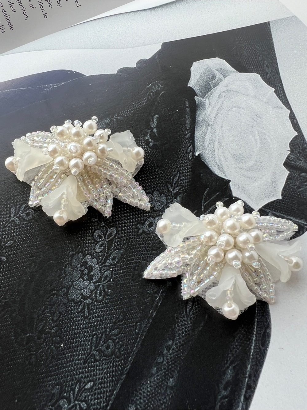 Pearl & Iridescent Beaded Floral Shoe Clip #4